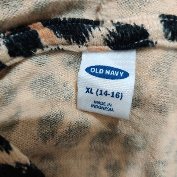 Old Navy Kids XL 14 16 Leopard Print Long Sleeve Hooded Tie Front Knit Top Cute - Picture 7 of 10